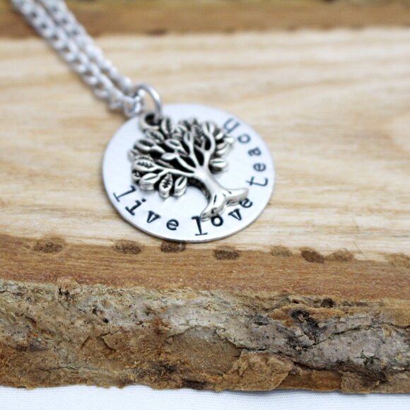 Live Love Teach - Hand Stamped Pendant Necklace - Handmade & Hypoallergenic - Picture 4 of 5
